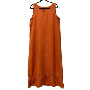 Home Frocks Linen Maxi Dress Sleeveless Lagenlook Coastal Burnt Orange Large